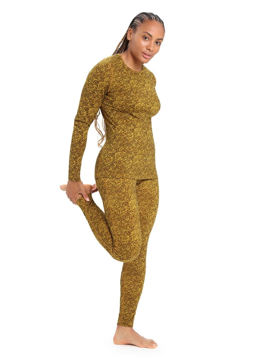 Women's Icebreaker Merino 200 Oasis Long Sleeve Crewe Lichen Base Layers Silent Gold / Clove | CA 1122SGLO